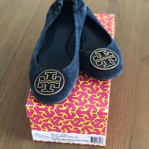Tory Burch Royal Navy Suede Reva Flat